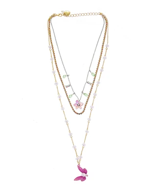 Betsey Johnson Faux Stone Garden Glam Dragonfly Layered Necklace
