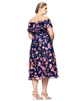 Xscape Plus 3D-Floral Embroidered Off-The-Shoulder Dress