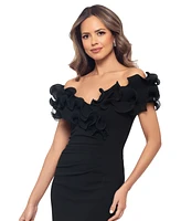 Xscape Petite Ruffled Off-The-Shoulder Ruched Dress