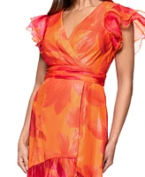 Xscape Petite Flutter-Sleeve High-Low Dress