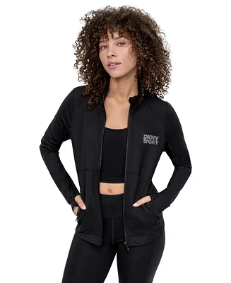 Dkny Sport Women's Rhinestone-Logo Mock-Neck Jacket