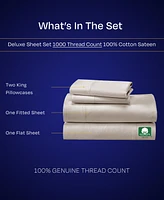 Luxury 1000 Thread Count Bed Sheets Set - 100% Cotton Sateen - Soft