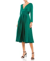 Mac Duggal Women's Ieena Long Sleeve A Line Midi Dress