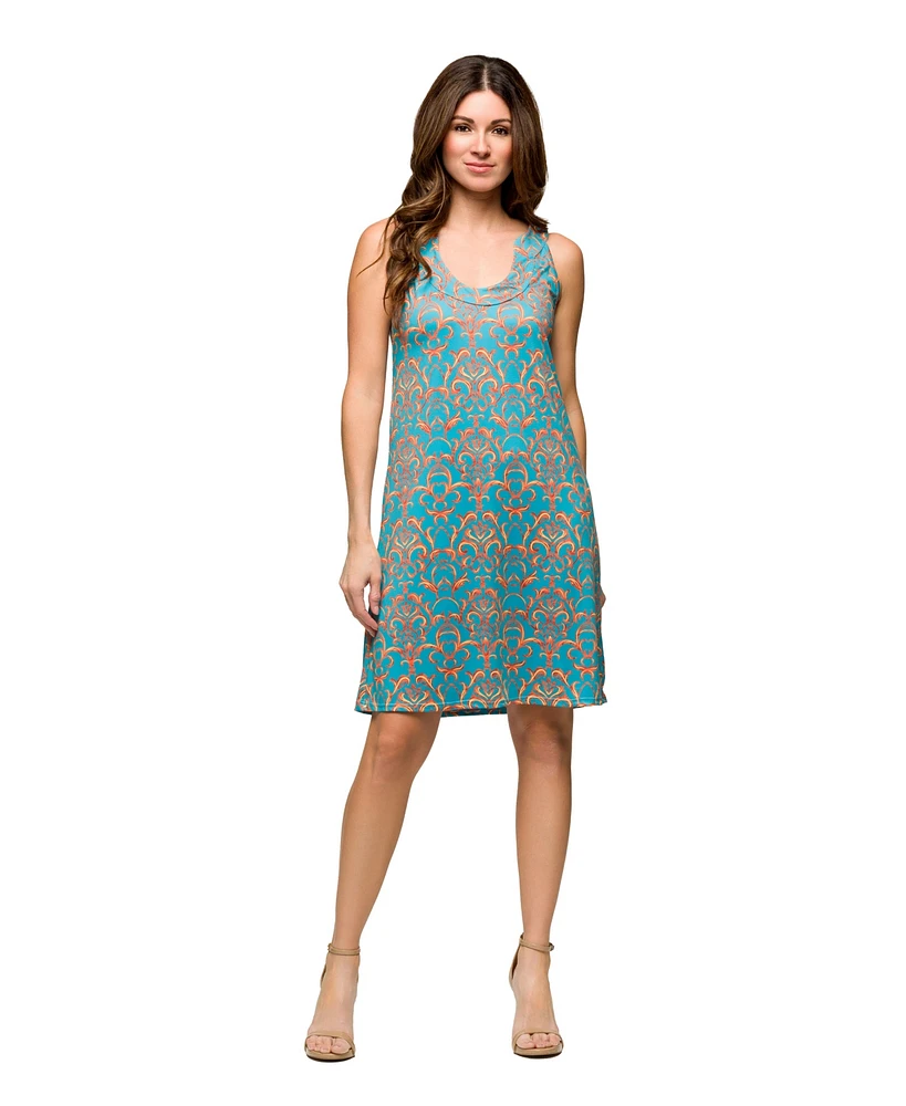 24seven Comfort Apparel Women's Teal Sleeveless Knee Length Shift Dress