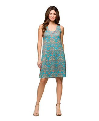 24seven Comfort Apparel Women's Teal Sleeveless Knee Length Shift Dress