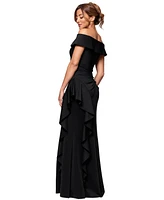 Xscape Women's Off-The-Shoulder Ruffled Side-Slit Gown