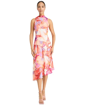 Maggy London Women's Printed Asymmetric-Hem Midi Dress