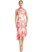 Maggy London Women's Printed Asymmetric-Hem Midi Dress