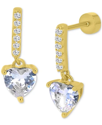 Cubic Zirconia Heart Drop Earrings in 14k Gold-Plated Sterling Silver