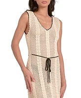 Elan Women's Crochet Sleeveless Tassel-Tie Midi Dress