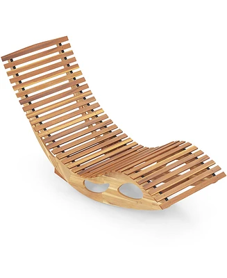Acacia Wood Patio Rocking Sun Lounger with Ergonomic Curved Seat