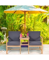 3 in 1 Patio Table Chairs Set Solid Wood Garden Furniture