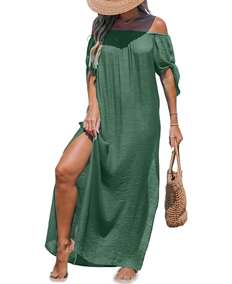 Cupshe Women's Coastal Drift Green Cover-Up Maxi Beach Dress