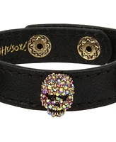 Betsey Johnson Faux Stone Pave Skull Leather Snap Bracelet