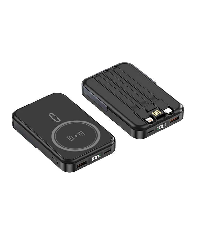 10000mAh Magnetic Power Bank w/ Stand- 3 Cables & Wireless Charging