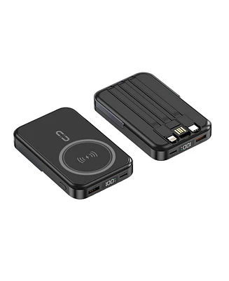 10000mAh Magnetic Power Bank w/ Stand- 3 Cables & Wireless Charging