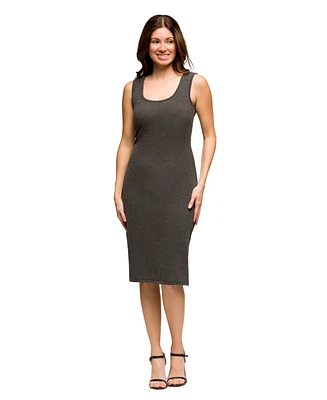 24seven Comfort Apparel Women's Fitted Sleeveless Side Slit Midi Dress