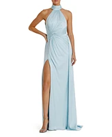 Mac Duggal Women's Open Back High Neck Side Ruched Gown