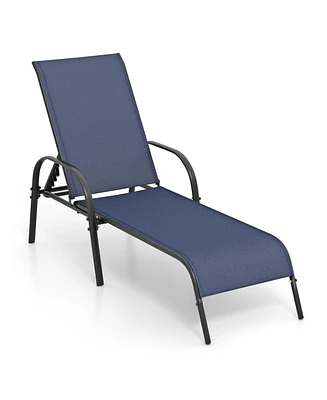 Adjustable Folding Patio Chaise Lounge Chair with Backrest – Outdoor Recliner Chair