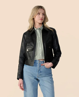 Furniq Uk Women's Bomber Leather Jacket