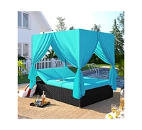 Mondawe Outdoor Patio Wicker Sunbed Daybed with Cushions, Adjustable Seats