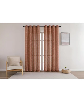 Kate Aurora 1 Piece Vienna Lux Embroidered Linen Blend Semi Sheer Grommet Window Curtain Panel - 84 in. Long