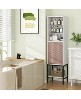 57" Bathroom Tall Cabinet with 1 Door and 4 Shelves Freestanding Floor
