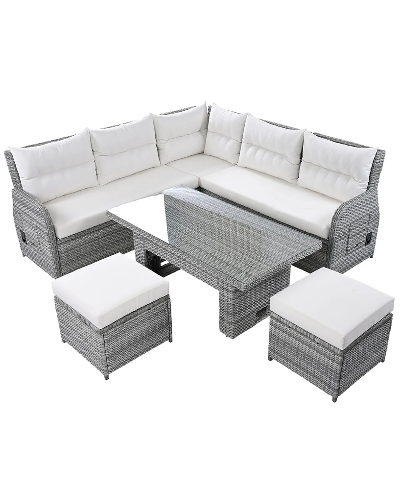 Mondawe Outdoor Furniture Set Patio Rattan with an Adjustable Table