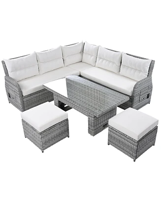 Mondawe Outdoor Furniture Set Patio Rattan with an Adjustable Table