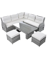 Mondawe Outdoor Furniture Set Patio Rattan with an Adjustable Table