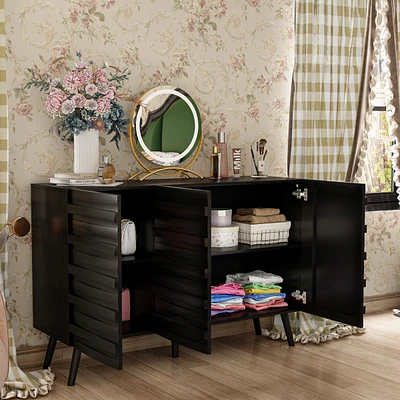 Nightstand with three cabinet doors, Side table embossed pattern, wood end table, Bedside for bedrooms, living rooms, offices