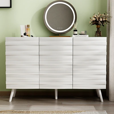 Nightstand with three cabinet doors, Side table embossed pattern, wood end table, Bedside for bedrooms, living rooms, offices