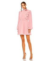 Mac Duggal Women's Draped High Neck Long Sleeve Mini Dress