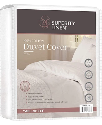 100% Premium Cotton Duvet Cover - Soft, Comfortable, and Allergy Free - 200 Thread Count - Twin Size (68 X 86)