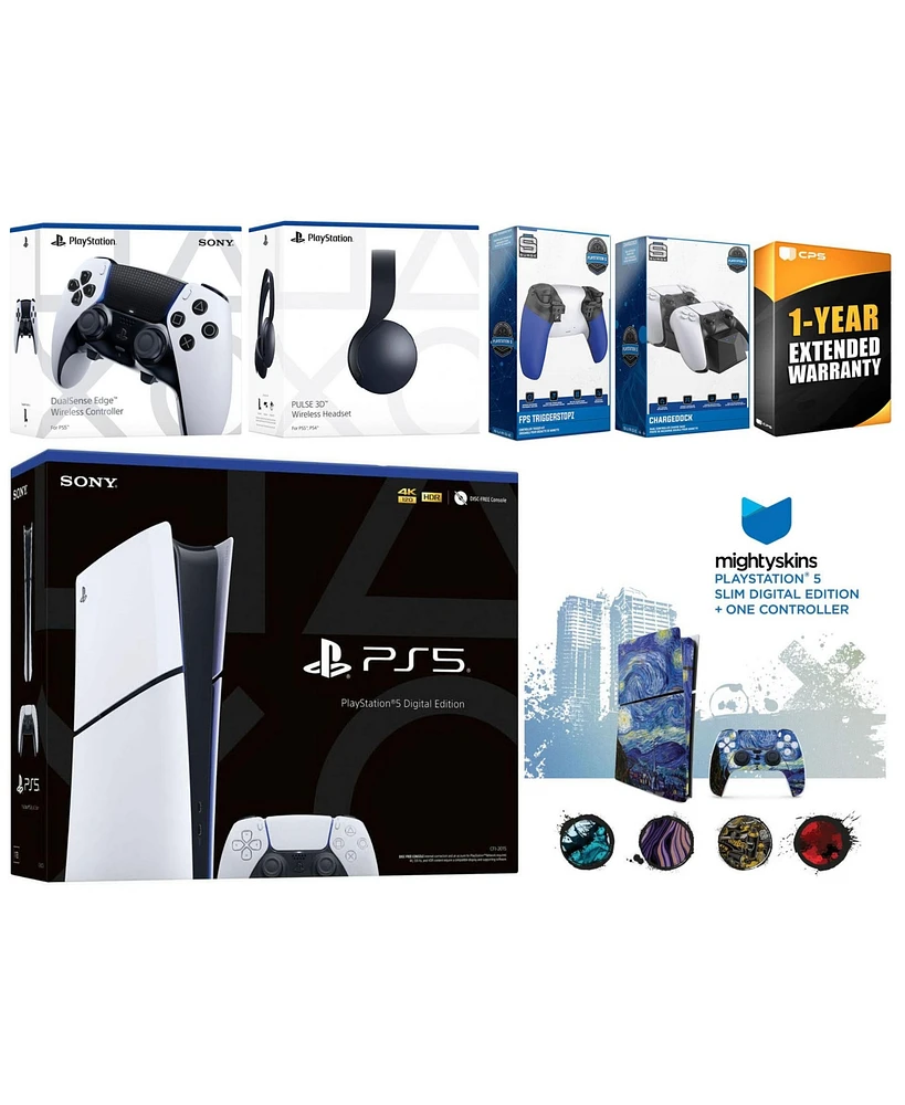 Sony Playstation 5 Slim Digital with Pulse Headset, Extra Edge Controller, Trigger Stop Kit