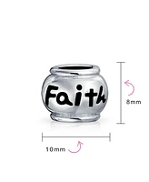 Bling Jewelry Set of 2 Word Faith & Believe Message Charm Bead Sterling Silver for European Bracelet