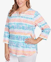 Ruby Rd. Plus Watercolor Stripe Print Top