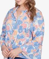 Ruby Rd. Plus Floral Button Tie Front Top