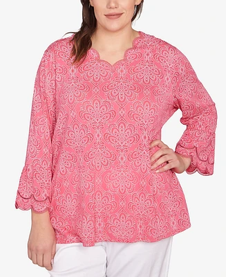 Ruby Rd. Plus Print Solid Burnout Top