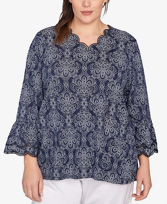 Ruby Rd. Plus Print Solid Burnout Top