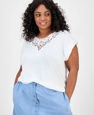 Jones New York Plus Lace-Trim Dolman-Sleeve Top