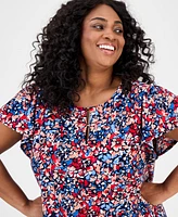 Jones New York Plus Printed Keyhole Top