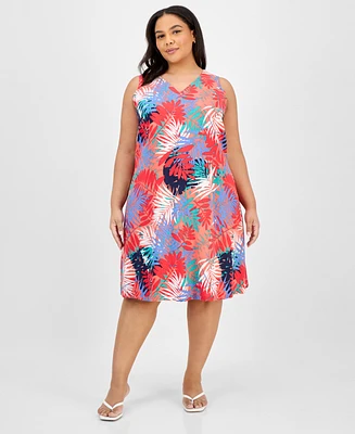 Jones New York Plus Printed Linen-Blend Dress