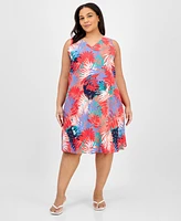 Jones New York Plus Printed Linen-Blend Dress