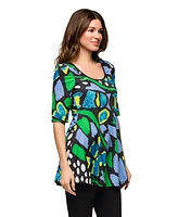 24seven Comfort Apparel Women's Elbow Sleeve Casual Tunic Scoop Neckline Top
