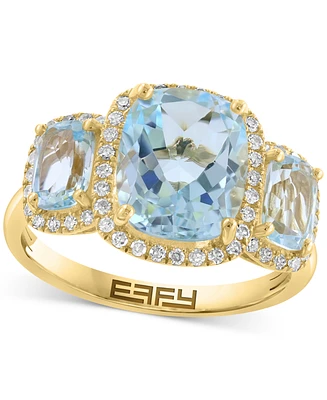 Effy Sky Blue Topaz (4-1/4 ct. t.w.) & Diamond (1/4 ct. t.w.) Three Stone Halo Ring in 14k Gold