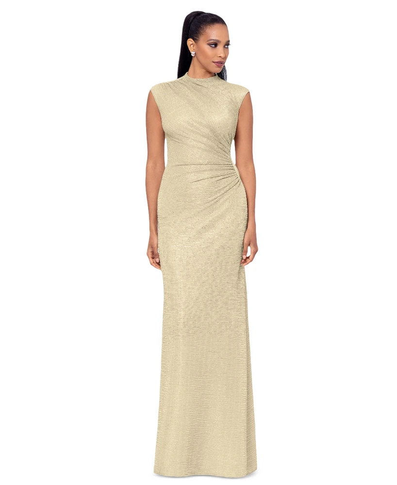Betsy & Adam Petite Ruched Metallic Crinkle Gown