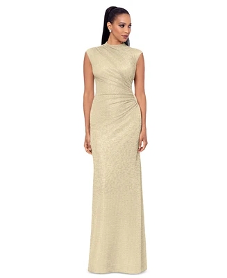 Betsy & Adam Petite Ruched Metallic Crinkle Gown