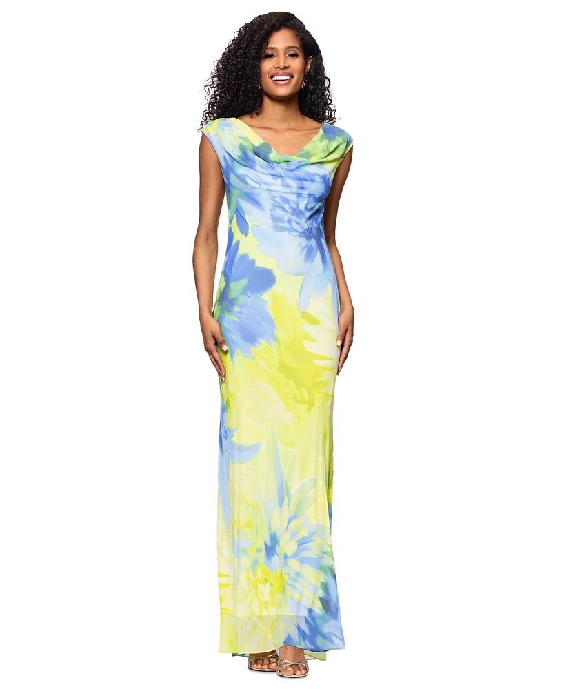 Betsy & Adam Petite Chiffon Cowlneck Sheath Dress