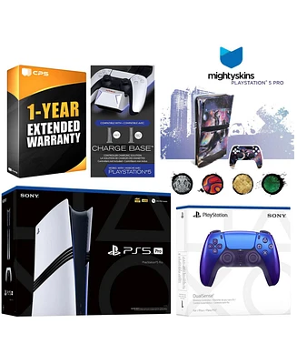 Sony PlayStation 5 Pro with Extra Starlight Blue Controller, Dual Charging Dock and MightySkins Decal Voucher Plus 1 Year Cps Extended Warranty